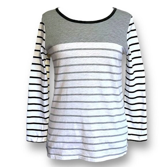 J Crew Womens Colorblock Stripe Tee Sz S Gray White Nautical Preppy Coastal Top - Picture 2 of 6